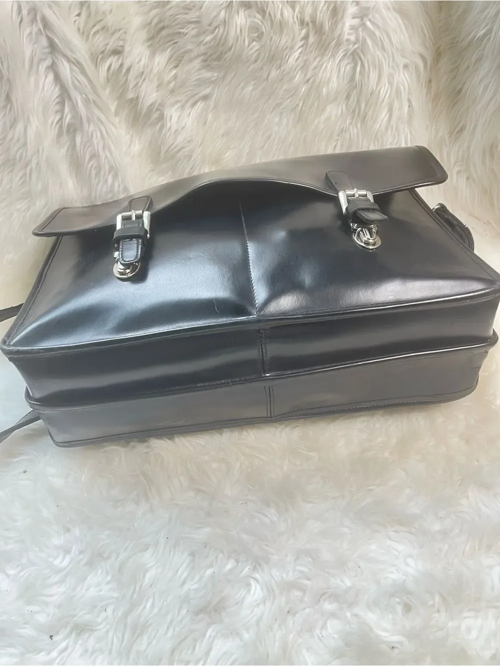 Vintage ROOTS Canada Black Leather Briefcase Shoulder Bag - Men